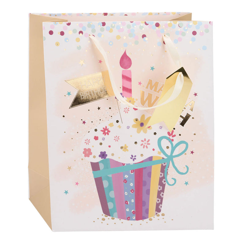 Afbeelding laden in galerijviewer, Merkloos sans marque no brand cadeautasje verjaardag - papieren gift bag met stevige lintgreep - 4 verschillende vrolijke verjaardagsprints voor cadeaus - afmeting 32 x 26 x 12 cm - kleur meerkleurig
