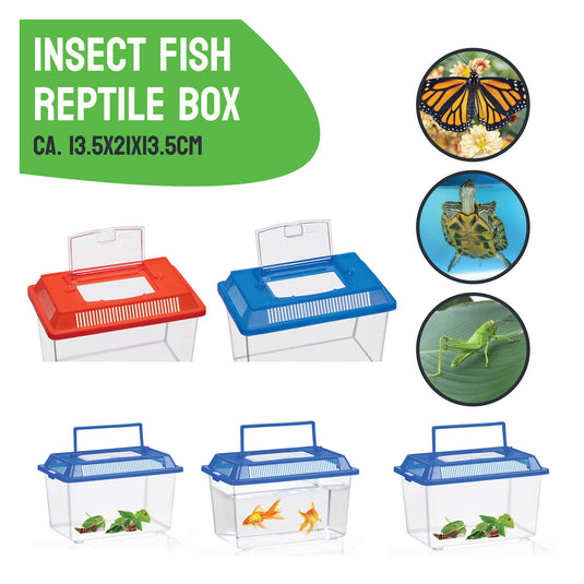 Merkloos sans marque no brand insectenbox 2 stuks - kunststof insectenhotel voor observatie en verzorging - ideaal voor tuin of klaslokaal - draagbaar met handvat - 13,5x21x13,5 cm - blauw en rood