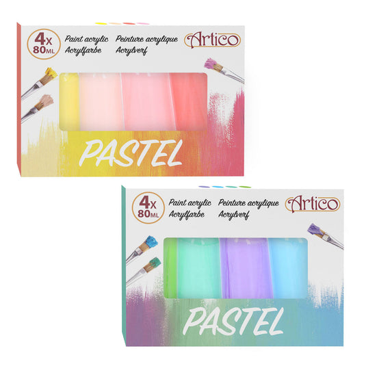Merkloos sans marque acrylverf pastel set kinderverf 4 flesjes multi kleuren 80ml.