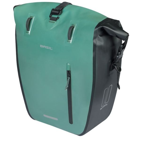 Afbeelding laden in galerijviewer, Basil enkele fietstas rivo l tarppaulin mik 25-31l 14 x 28 x 43 cm - groen zwart
