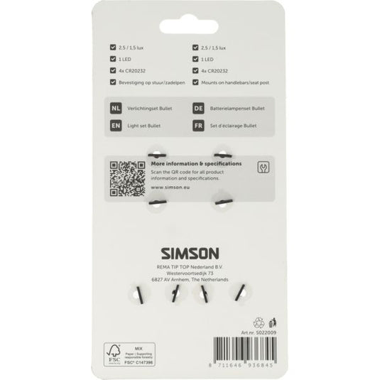 Simson verlichtingsset bullet batterij - zwart