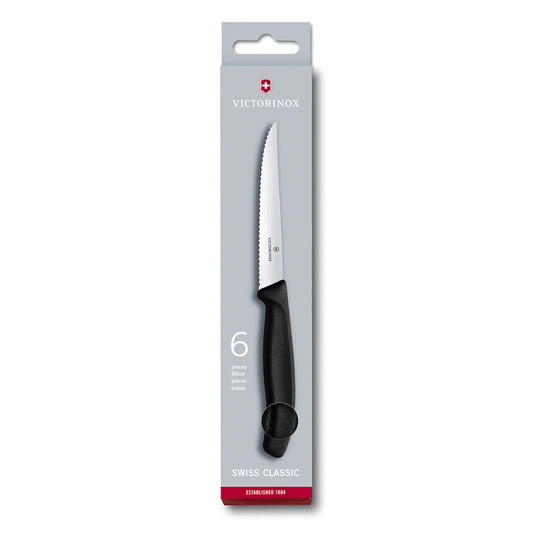 Victorinox steakmessen zwart 6 stuks in doos