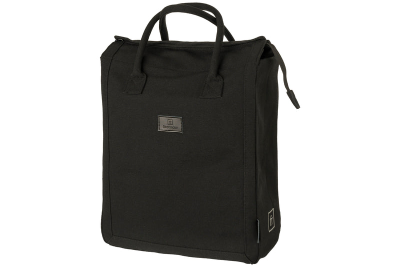 Afbeelding laden in galerijviewer, Fastrider classic - enkele fietstas - boodschappentas - 20l - waterafstotend waxed canvas - click en go systeem - reflecterend - zwart
