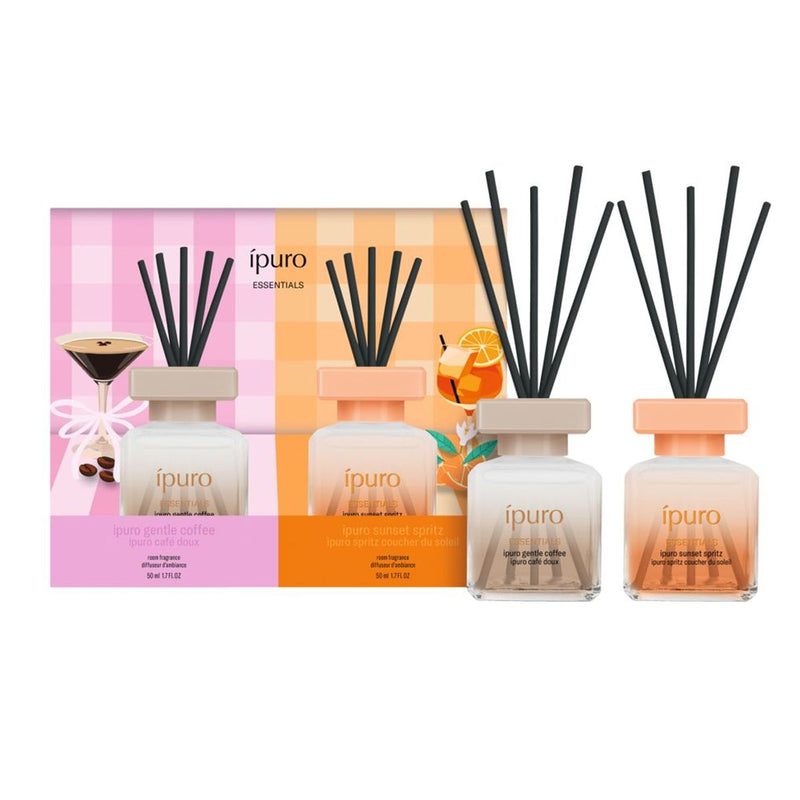Afbeelding laden in galerijviewer, Ipuro geurdiffuserset gentle coffee sunset spritz 2x50ml

