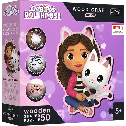 Ty trefl houten gaby's dollhouse puzzel met haar poes 50 stukjes