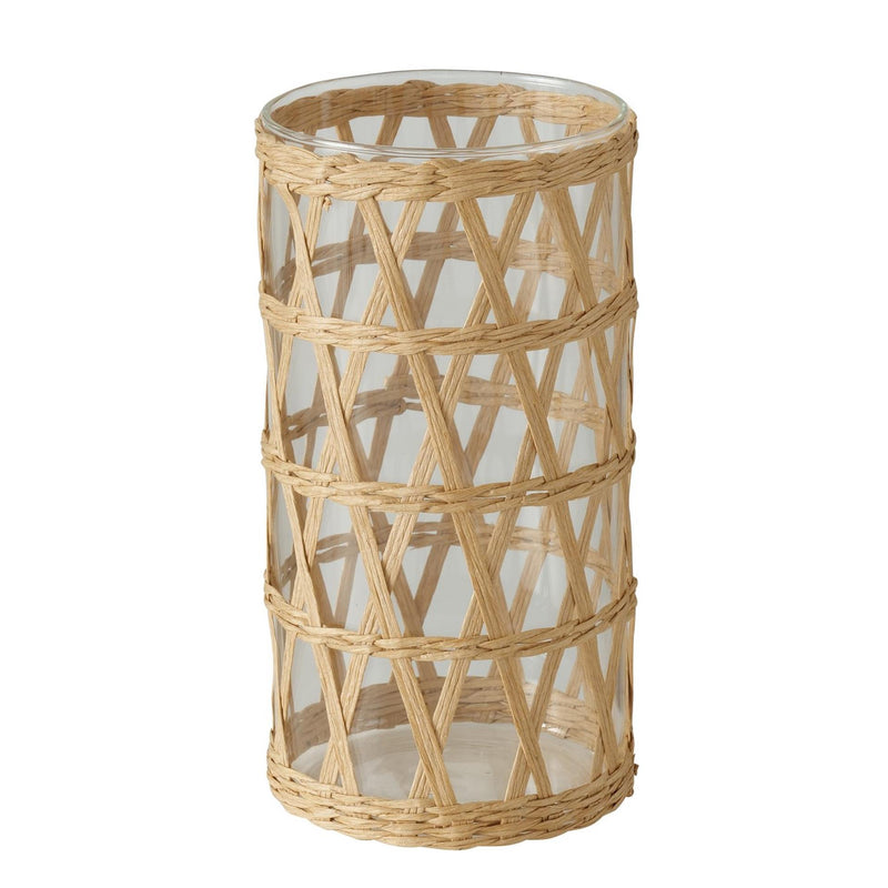 Afbeelding laden in galerijviewer, Boltze home vaas favro glas met omhulsel van zeegras ø11xh20cm
