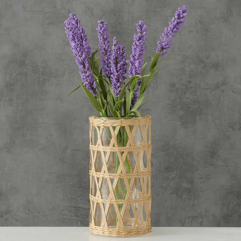Afbeelding laden in galerijviewer, Boltze home vaas favro glas met omhulsel van zeegras ø11xh20cm
