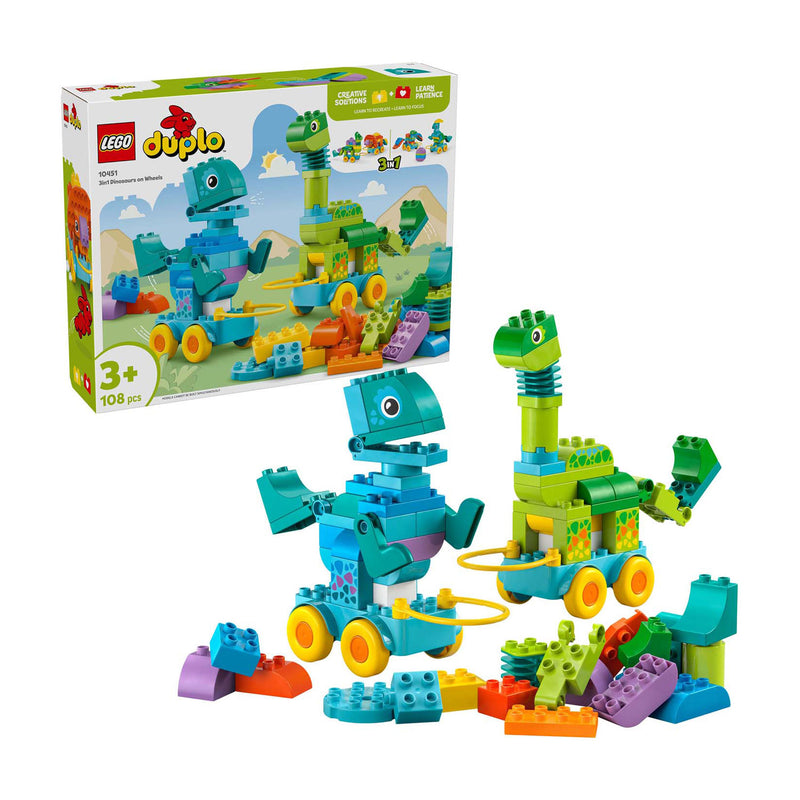 Afbeelding laden in galerijviewer, Lego duplo 3-in-1 dinosaurussen op wielen leerzaam speelgoed voor peuters met 6 figuren 10451
