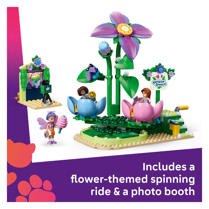 Afbeelding laden in galerijviewer, Lego friends draaiende theekopjesattractie met bloementhema
