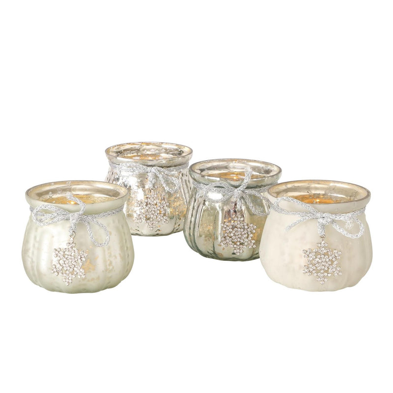 Afbeelding laden in galerijviewer, Boltze home theelichthouder glas caszina met glitterhanger h7,5cm dia8cm zilver beige
