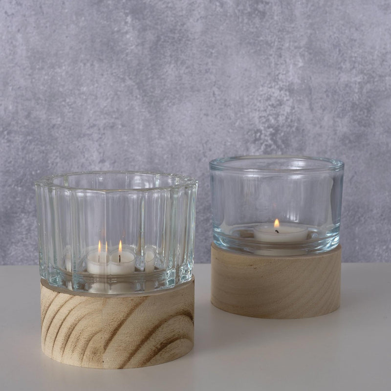 Afbeelding laden in galerijviewer, Boltze home windlicht riley glas hout ø9xh10cm
