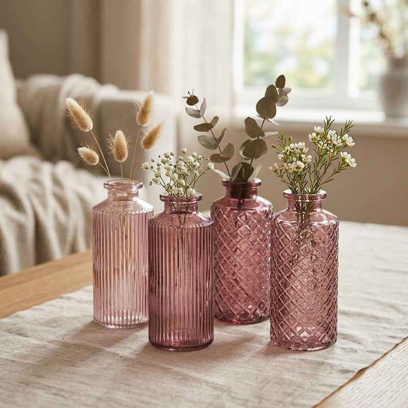 Afbeelding laden in galerijviewer, Boltze home vaas panja roze glas 4-delige set ø6xh14cm
