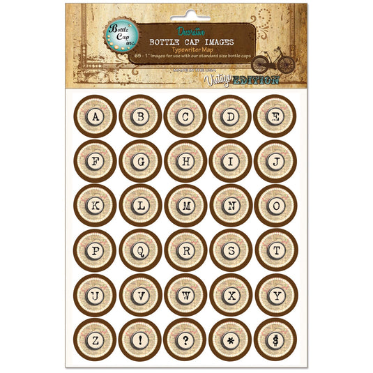 Bottle cap • images 2,5cm typewriter map