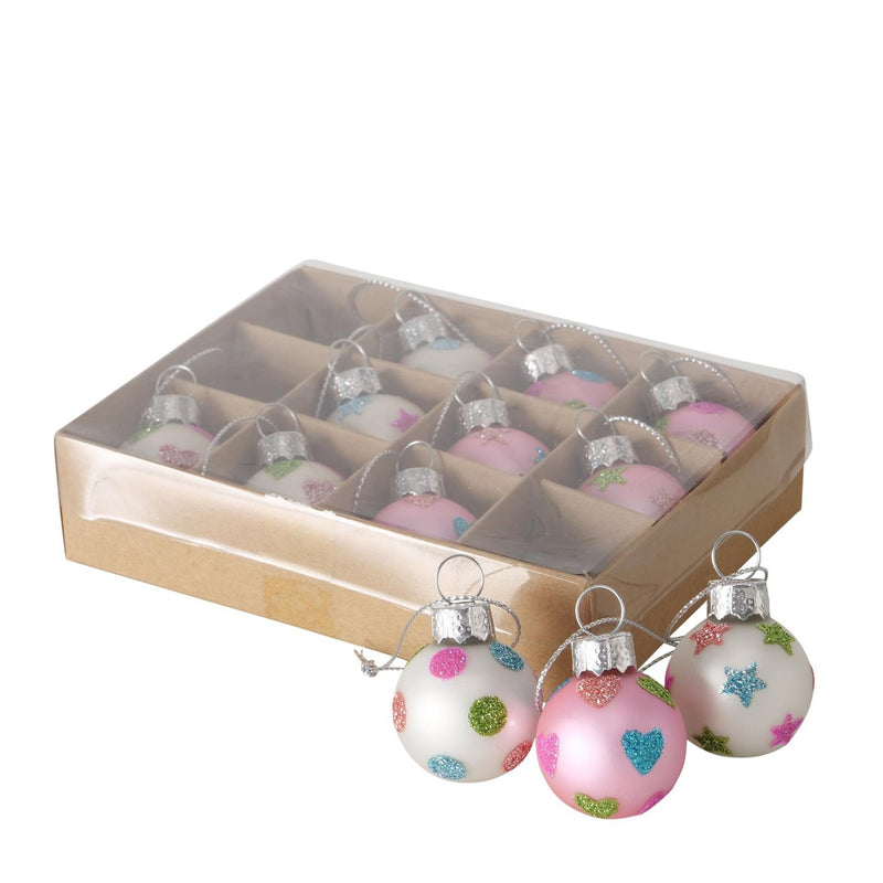 Afbeelding laden in galerijviewer, Boltze home kerstbal glas holy 12 stuks in doosje- roze en wit gestippeld
