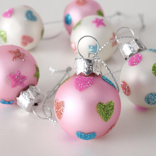 Boltze home kerstbal glas holy 12 stuks in doosje- roze en wit gestippeld