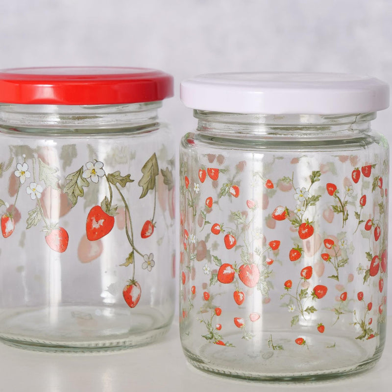 Afbeelding laden in galerijviewer, Boltze home voorraadpot 'emily' aardbei glas 240ml dia.7x9cm 2 assorti
