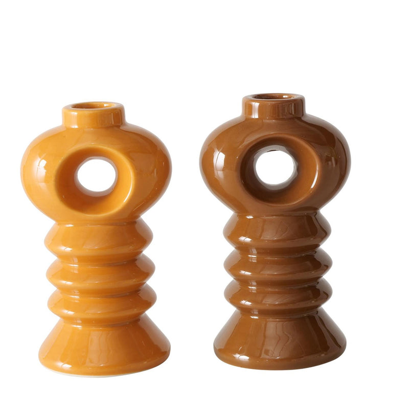 Afbeelding laden in galerijviewer, Boltze home kandelaar aardewerk h14cm oranje bruin
