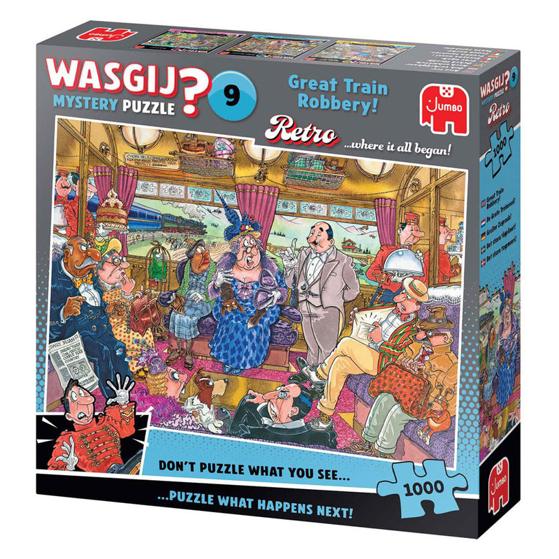 Afbeelding laden in galerijviewer, Jumbo wasgij retro mystery 9 legpuzzel - de grotere treinroof, 1000st.

