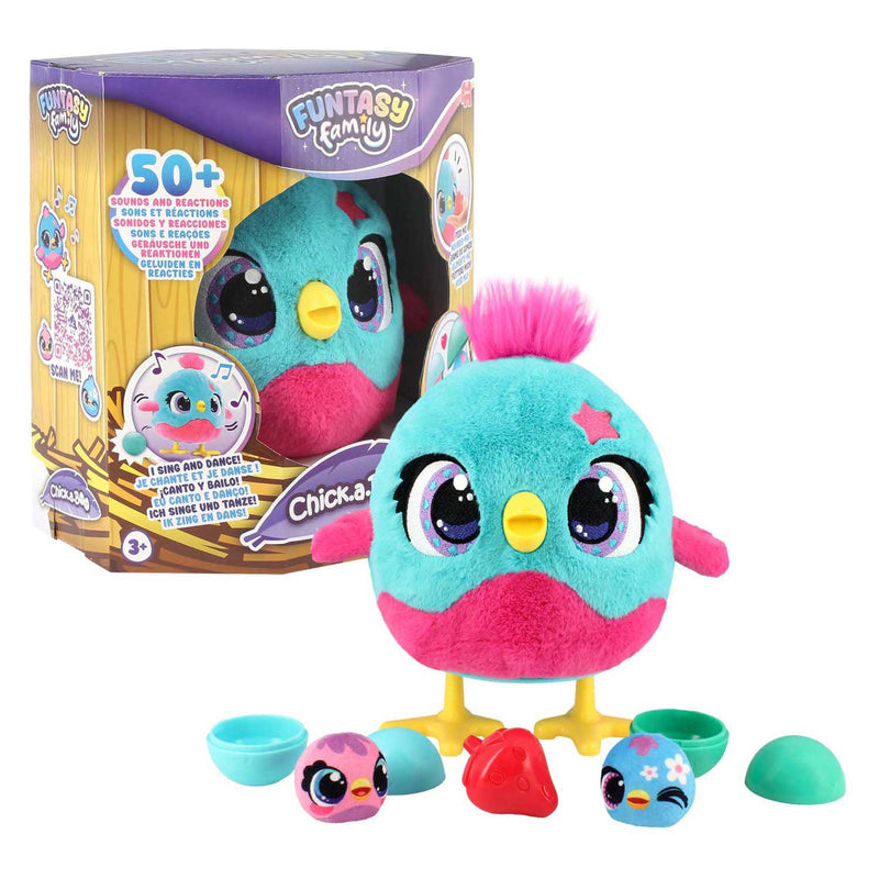 Afbeelding laden in galerijviewer, Jumbo - funtasy family - chick-a-boo - vanaf 3 jaar - interactieve knuffel - speelgoed met geluid - zingt, danst en legt kuikens
