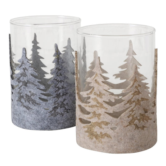 Boltze home theelichthouder glas m. kerstbomen h12cm