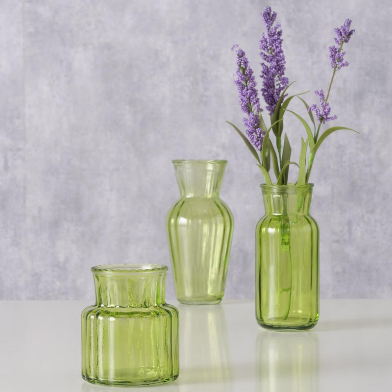 Afbeelding laden in galerijviewer, Boltze home vaas tilla, 3-delig h9-15,5cm glas gelakt groen
