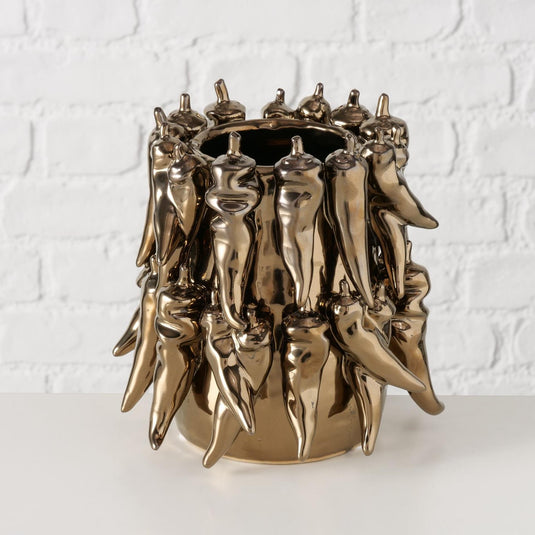 Boltze home vaas peperony dia19x19cm aardewerk metallic bruin