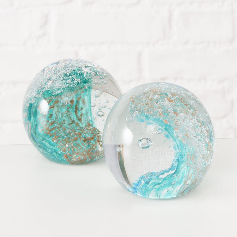 Afbeelding laden in galerijviewer, Boltze home deco papier gewicht turkoois glas ø8cm
