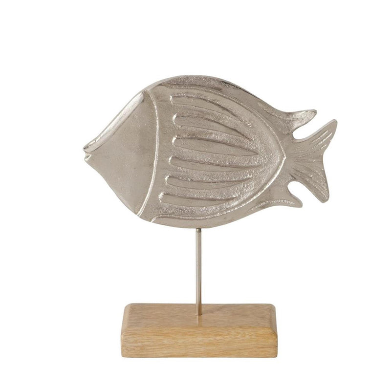 Afbeelding laden in galerijviewer, Boltze home figuur fisky vis 20x5,5x23,5cm aluminium en mangohout
