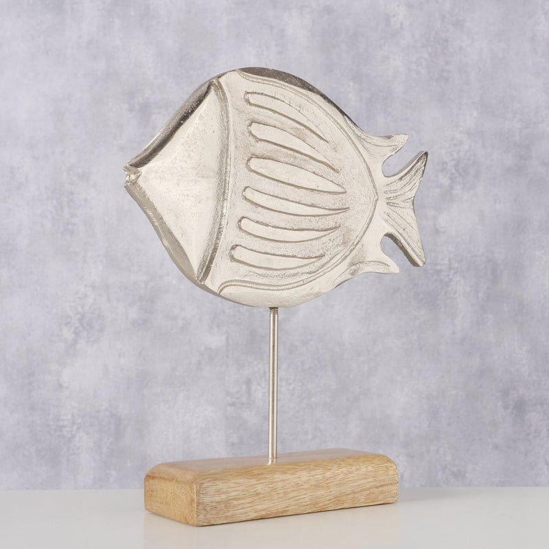 Afbeelding laden in galerijviewer, Boltze home figuur fisky vis 20x5,5x23,5cm aluminium en mangohout
