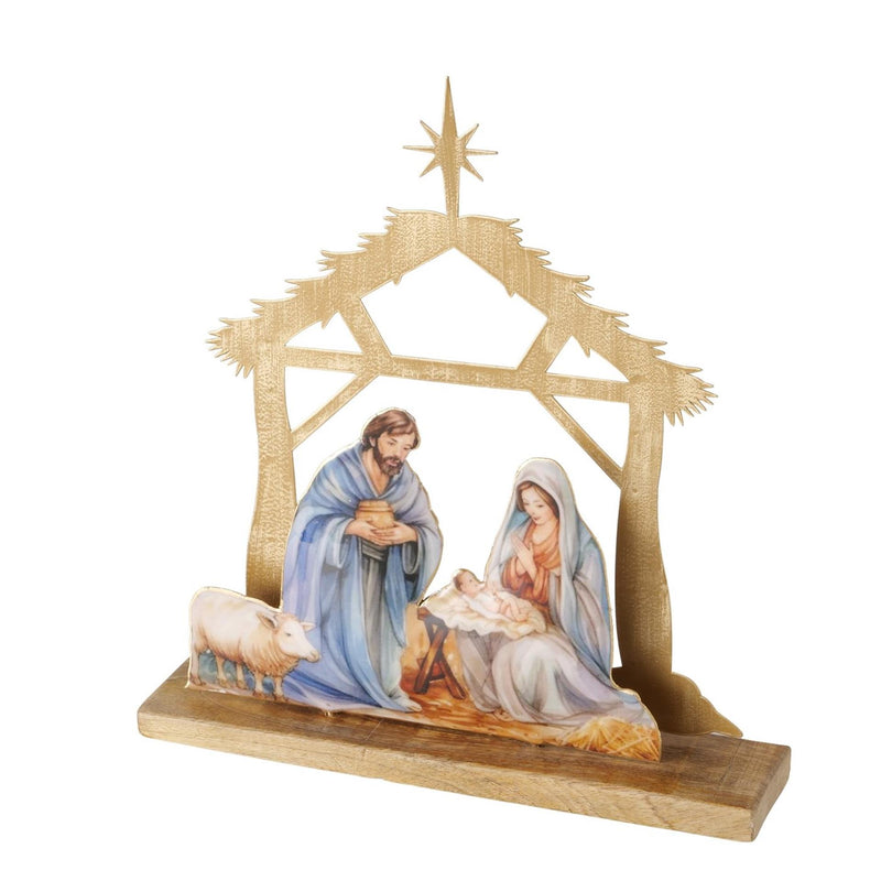 Afbeelding laden in galerijviewer, Boltze home kersttafereel navitty mangohout metaal 30,5x6,5x32,5cm
