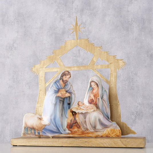 Boltze home kersttafereel navitty mangohout metaal 30,5x6,5x32,5cm