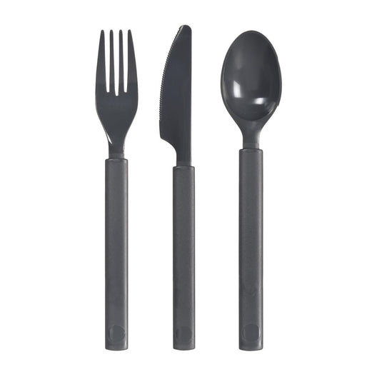 Duni kunststof bestekset 6-delig granite herbruikbaar (2x mes, 2x vork, 2x lepel)