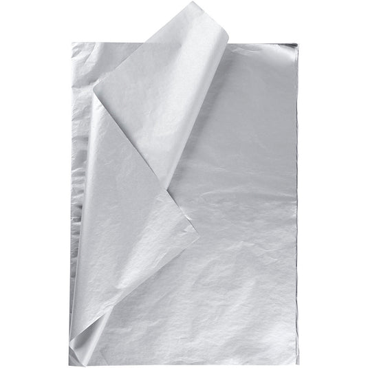 Tissuepapier, vel 50x70 cm, 14 gr, zilver, 25 vel 1 doos
