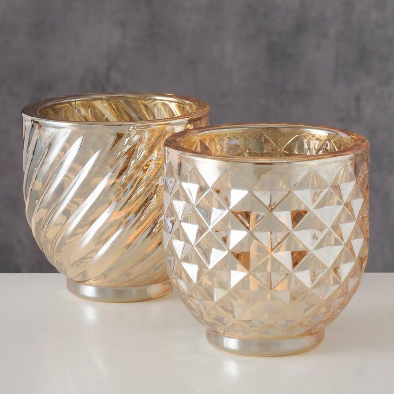 Afbeelding laden in galerijviewer, Boltze home windlicht sheilah9cm glas gelakt goud 2 assorti
