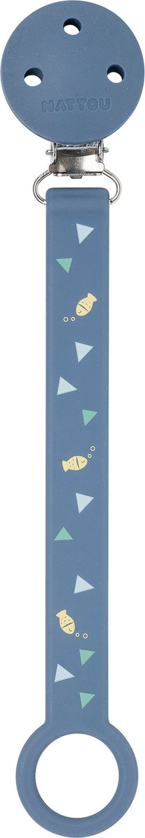 Nattou silicone - fopspeenketting met universele bevestiging - 21 cm - donker blauw patroon