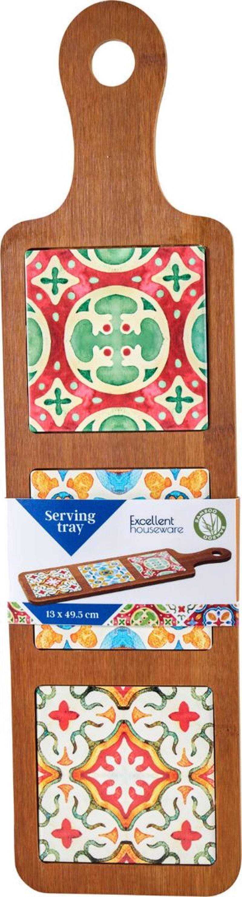 Afbeelding laden in galerijviewer, Excellent houseware serveerplateau bamboe aardewerk 49,5x13cm
