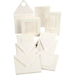 Creotime passepartout kaarten, afm 12,5x12,5 cm, afm 10,5x15 cm, 50 sets, off-white