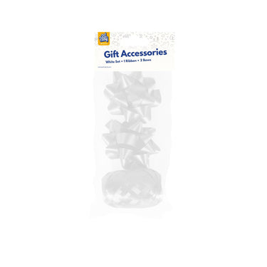 Paperdreams cadeauversieringset - wit 2 strikken met 20 meter krullint