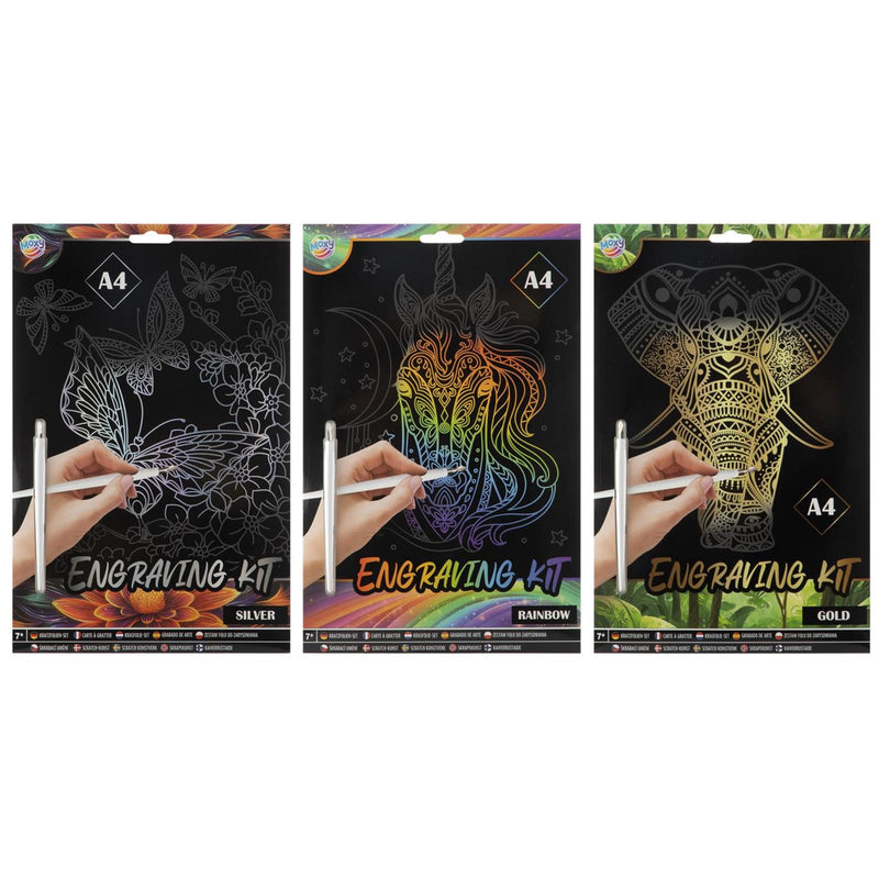 Afbeelding laden in galerijviewer, Moxy kraskunstset a4 rainbow silver gold
