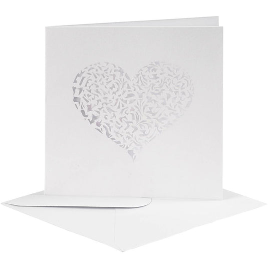 Kaart met envelop, afmeting kaart 13,5x13,5 cm, afmeting envelop 14,5x14,5 cm, 240+110 gr, wit, 5 set 1 doos
