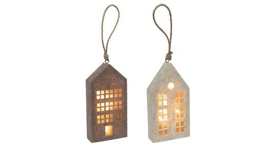 Huis hanger beige bruin vilt led 20cm 2 assortie