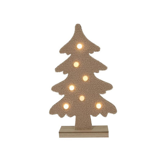 Svenska living kerstboom terry vilt 7xled bolletjes camel h45xb27cm, 2xaaa excl