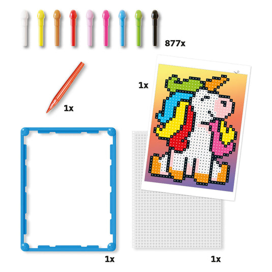 Quercetti pixel art mozaïek eenhoorn 880dlg educatief speelgoed.