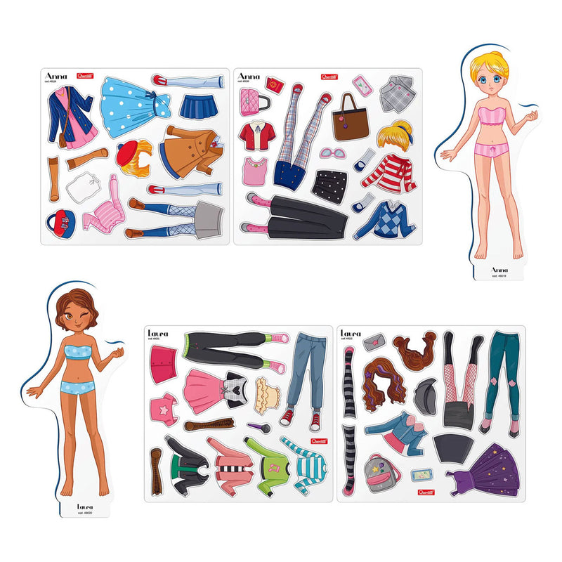 Afbeelding laden in galerijviewer, Quercetti magnetische mode aankleedpop best friends - 57dlg.
