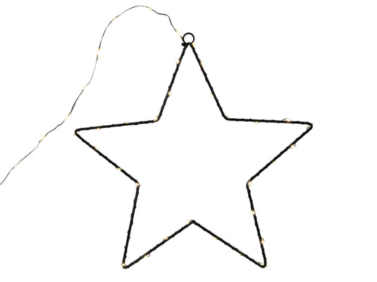 Svenska living ster metaal zwart 40cm 50lamps warmled ip44 b o met timer 3xaa met verlichte ophangkabel