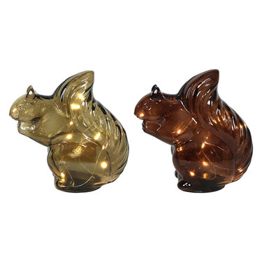 Svenska living beeld glazen eekhoorn 16cm led bruin