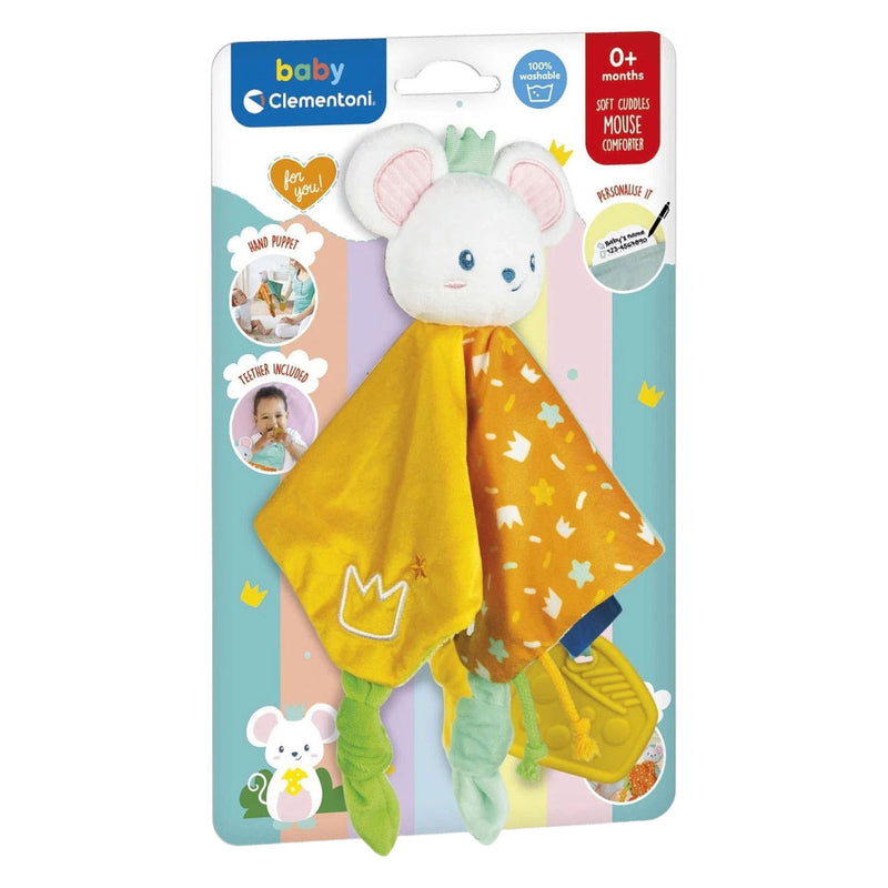 Afbeelding laden in galerijviewer, Clementoni knuffeldoekje muis soft cuddles - knuffeldoek met strikjes - wasbaar kraamcadeau jongen of meisje - baby comforter vanaf 0 maanden
