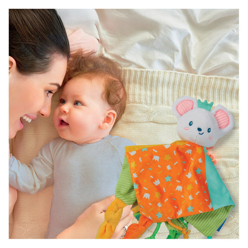 Afbeelding laden in galerijviewer, Clementoni knuffeldoekje muis soft cuddles - knuffeldoek met strikjes - wasbaar kraamcadeau jongen of meisje - baby comforter vanaf 0 maanden
