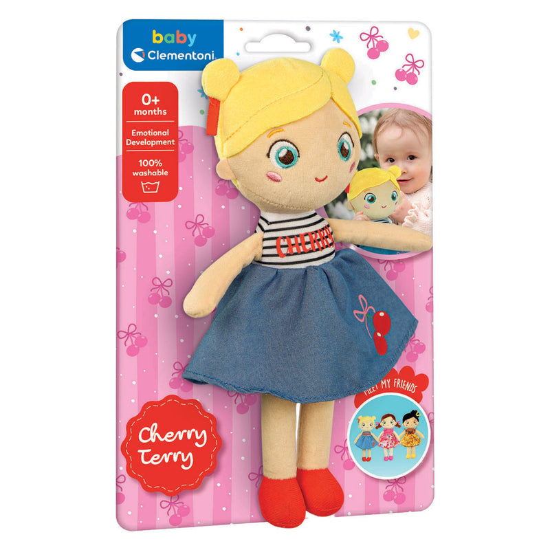 Afbeelding laden in galerijviewer, Clementoni zachte knuffelpop cherry terry - knuffel en pop voor baby en peuter - zacht kraamcadeau - wasbaar poppen speelgoed voor de allerkleinsten
