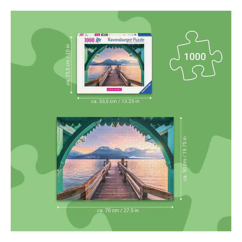 Afbeelding laden in galerijviewer, Ravensburger – legpuzzel – footbridge at lac d'annecy - 1000 stukjes – 70 x 50 cm

